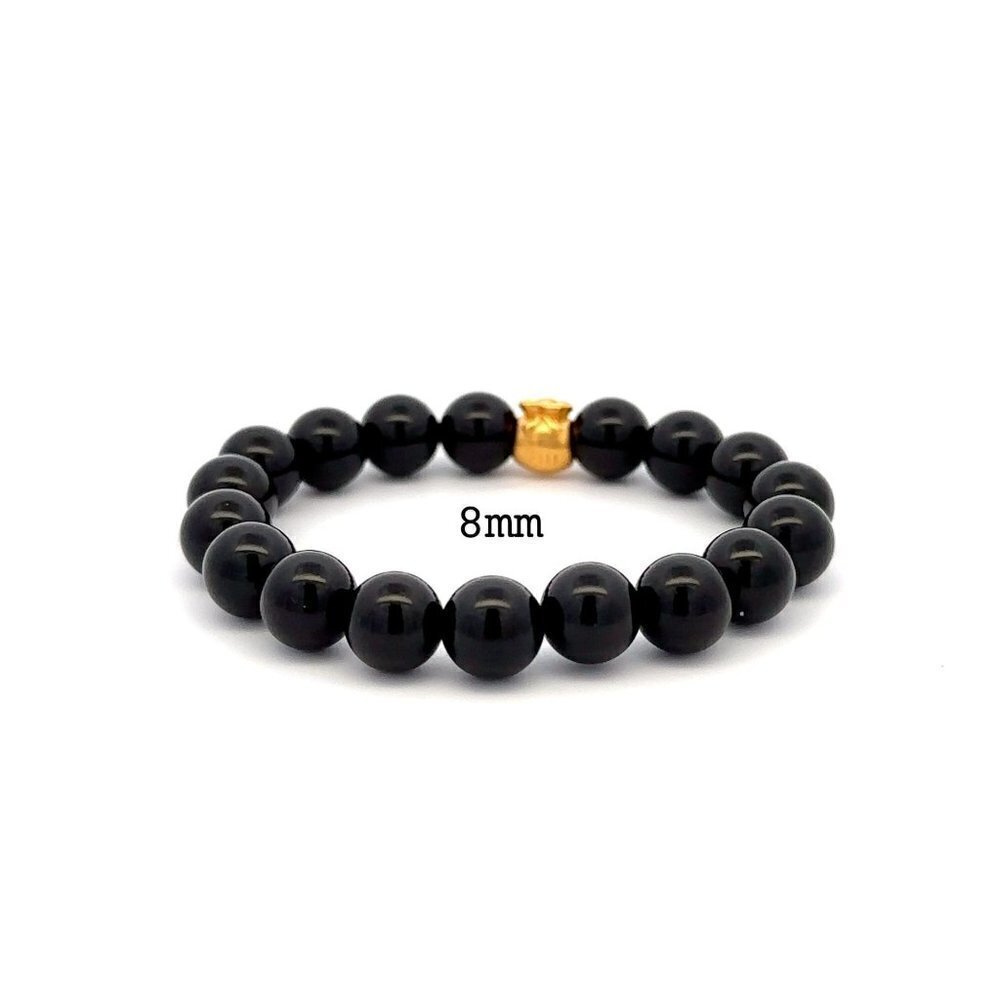 24K Gold Money Bag Lucky Charm Stretchable Bracelet Natural Onyx 8mm - Picture 2 of 4